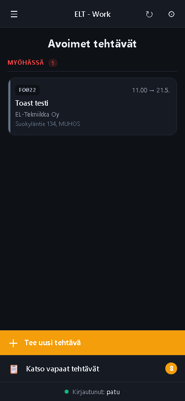 PWA:n kotinäkymä